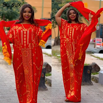 Africkej Tlače Šaty Pre Ženy Tradičné Abayas Dubaj Afrike Oblečenie 2024 Plus Veľkosť Satin Maxi Šaty Župan a Šatku Strany
