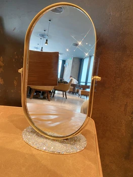 Otočná Oválne HD make-up Zrkadlo s Kamienkami Diamond Toaletný Stolík Kovové Stojí Kúpeľňa Ubytovni Krásu, Kozmetické