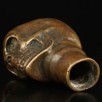Čína Staré Handwork Rezbárstvo Bronz Ľudské kostry Socha Trstiny Hlavu Walking Stick