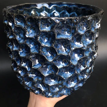 Dizajn Je Konkávne Konvexný Vzor Pece, Aby sa zmení na Modrú Keramické Rastlín Americký Štýl Vidieckeho Kvetináč Crystal Moderný a Všestranný