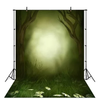 Les Fotografie Pozadie Jarnej Zelenej Trávy Fantasy Rozprávka Enchanted Forest Detí, Narodeniny Pozadie pre Photo Studio