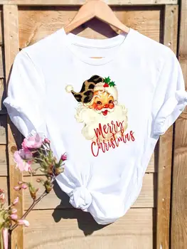 Leopard Santa Claus šťastné a Veselé Vianoce, Nový Rok Dovolenku Graphic Tee Módne Žena Tlačiť T Top Ženy Tričko Oblečenie T-shirts