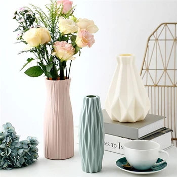 2 ks Nordic Domov Kvetinové Vázy, Dekorácie Plastové Váza Biela Imitácia Keramické kvetináče