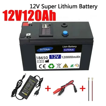 12V Batérie, 120Ah 18650 lítiové batérie Dobíjacie batérie pre slnečnej energie elektrický akumulátor vozidla,+12.6v3A nabíjačky