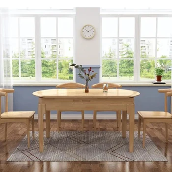 Japonský Masívneho Dreva Jedálenský Stôl Kombinácia Moderných Jednoduché Kút, Drevené Domácnosti Okrúhly Stôl Juego De Comedor Moderný Nábytok