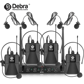 Debra Audio UHF Prenosné 4-kanálový Bezdrôtový Mikrofón Systém s Ručnými Lavalier HeadSet Mikrofón pre Karaoke Spev